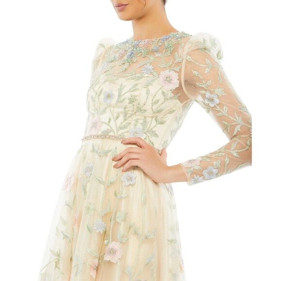 Mac Duggal 11226 Floral Embroidered Butterfly Sleeve Flowy Gown Dress Sz 10 NWT - Picture 2 of 8